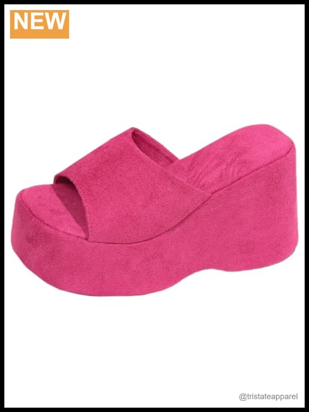 Suede Platform Wedge Heel Slide Sandals Y2K Round Open Toe One Strap Slip-On